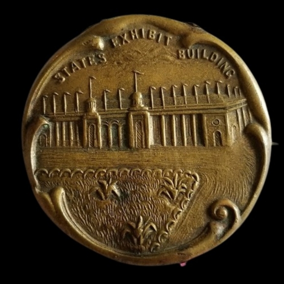 Vintage Jewelry - Relisted- Vintage World Fair States Exhibit brooch old gold